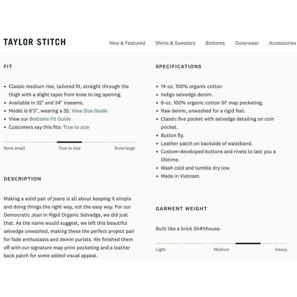 Taylor Stitch Men's Democratic Jean Raw Denim 30x35 EUC - Picture 11 of 11